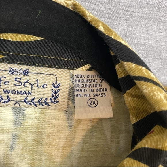 Life Style Shirt / Jacket Sz 2X Floral Jungle Heavy Denim Cotton - Picture 7 of 11